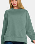 Zenana Scuba Round Neck Side Slit Sweatshirt