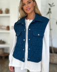 Double Take Full Size Pocketed Texture Snap Down Vest Coat