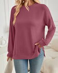 Lovelet Slit Round Neck Long Sleeve Sweatshirt