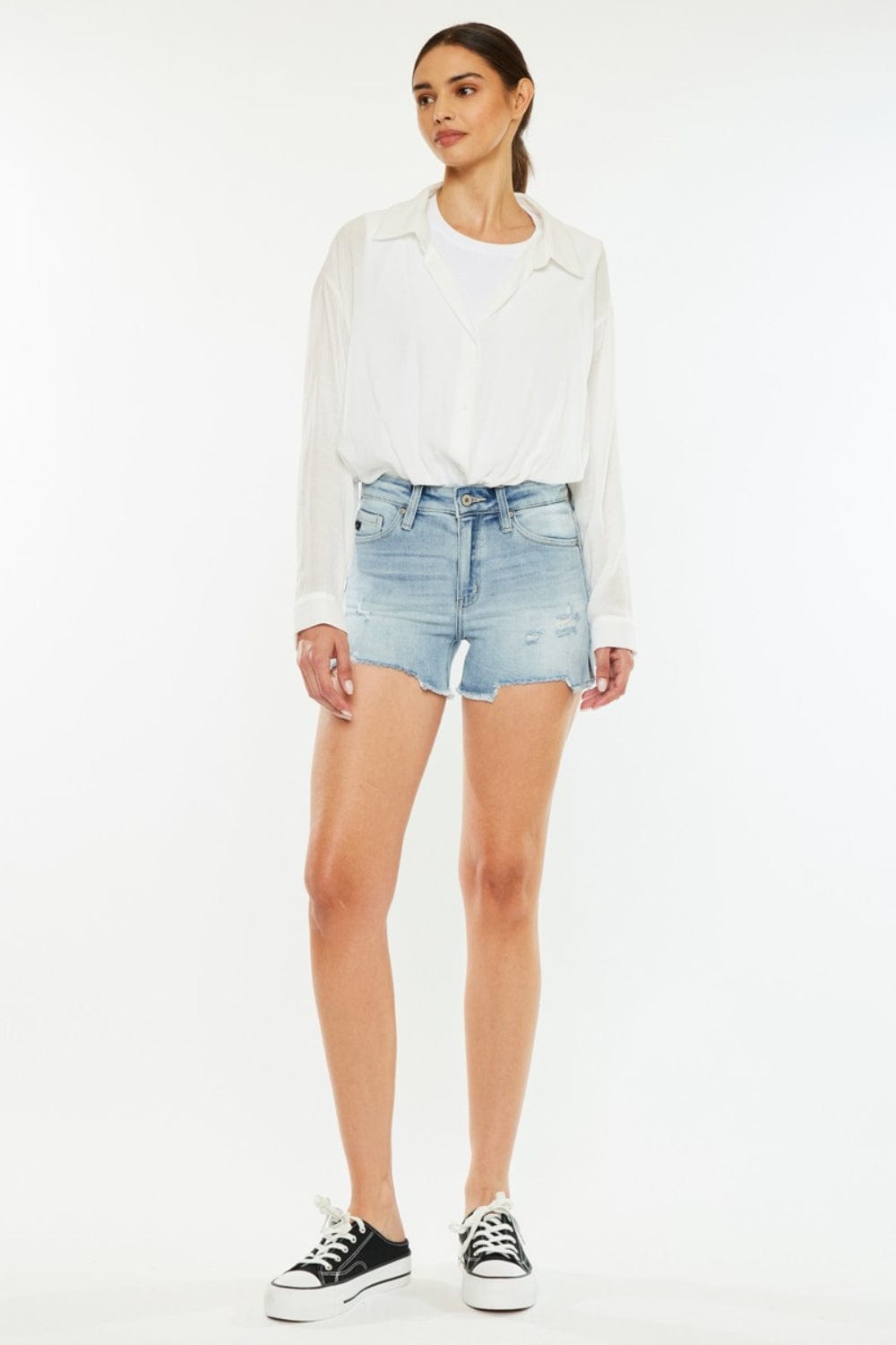 White Smoke Kancan High Rise Side Slit Denim Shorts