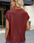 Exposed Seam Round Neck Short Sleeve Sweater