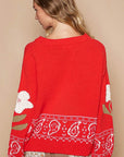 POL Flower Lace Patch Long Sleeve Sweater