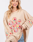 SAGE + FIG Daisy Patch Applique Long Sleeve Sweatshirt