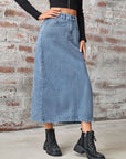 Slit High Waist Denim Skirt with Pockets