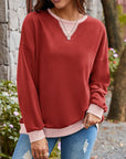 Lovelet Contrast Round Neck Long Sleeve Sweatshirt