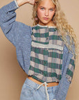 POL Round Neck Long Sleeve Plaid Shirt