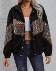 Embroidered Collared Neck Snap Down Jacket