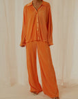 Collared Neck Long Sleeve Top and Pants Lounge Set