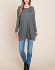 BOMBOM Round Neck Long Sleeve Oversized Top