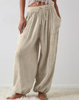 Textured Tied Pants with Pockets