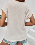 Light Gray Waffle-Knit Round Neck Short Sleeve Top