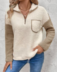 Perfee Contrast Half Zip Long Sleeve Sweatshirt