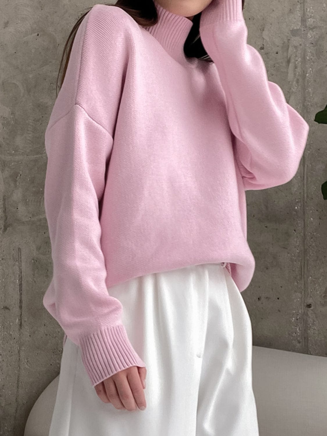 Mock Neck Dropped Shoulder Sweater