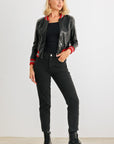 Comme PU Leather Baseball Collar Long Sleeve Jacket