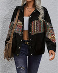 Embroidered Collared Neck Snap Down Jacket