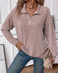 Double Take Striped Half Zip Long Sleeve T-Shirt