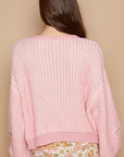 POL Round Neck Heart Patch Zipper Point Sleeve Sweater