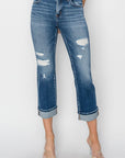 RISEN Full Size Cuffed Ankle Distressed Straight Jeans