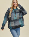 Double Take Full Size Plaid Dropped Shoulder Hoodie