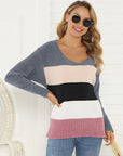 Shiny Color Block Long Sleeve Sweater