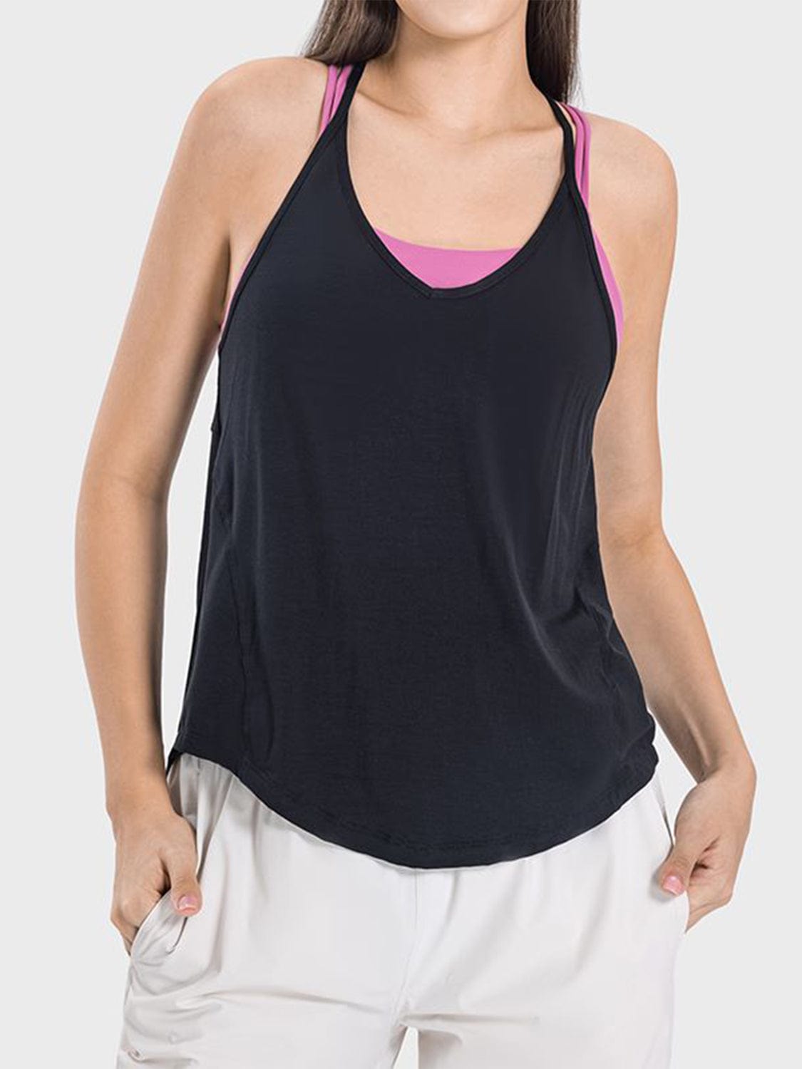 Dark Slate Gray Slit Spaghetti Strap Scoop Neck Active Cami