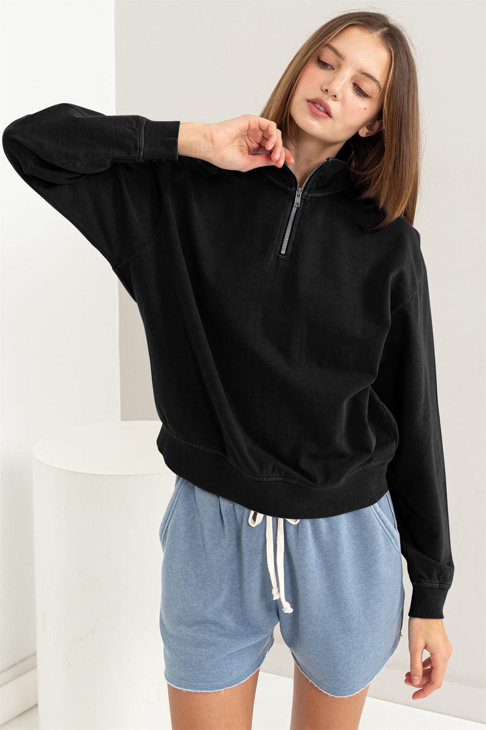 Black HYFVE Half Zip Drop Shoulder Sweatshirt