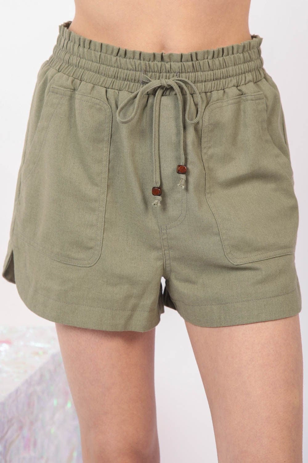 Rosy Brown VERY J Drawstring Elastic Waist Linen Shorts