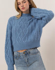 HYFVE Cable-Knit Mock Neck Dropped Shoulder Sweater