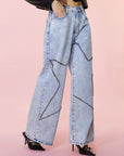 Studded Star Straight Jeans with Pockets