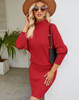 Turtle Neck Long Sleeve Ribbed Sweater Dress