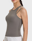 Light Gray Cutout Round Neck Racerback Active Tank