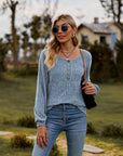 Round Neck Button-Down Long Sleeve Tee