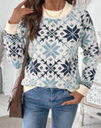 Perfee Graphic Round Neck Long Sleeve Sweater