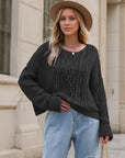 Round Neck Dropped Shoulder Long Sleeve Sweater