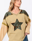 Tan SAGE + FIG Star Patch Long Sleeve Color Block T-Shirt