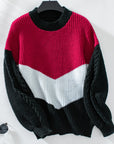 Contrast Round Neck Long Sleeve Sweater