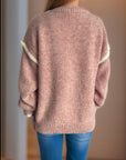 Contrast Trim Round Neck Dropped Shoulder Sweater