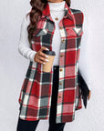 Honey Plus Size Pocketed Plaid Button Up Vest Coat