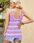 Openwork Striped Scoop Neck Knit Cami