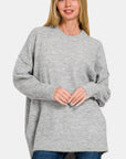 Light Gray Zenana High-Low Hem Drop Shoulder Sweater