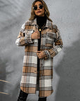 Plaid Collared Neck Long Sleeve Coat