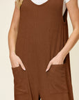 Saddle Brown Double Take Full Size Texture Sleeveless Wide Leg Jumpsuit