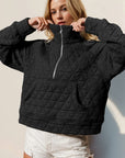 Double Take Half Zip Long Sleeve Quilted Sweatshirt with Pocket