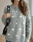 Heart Round Neck Long Sleeve Sweater