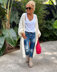 Letter Dropped Shoulder Long Sleeve Cardigan