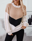 Contrast Round Neck Long Sleeve Sweater