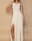 Rosy Brown POL Sleeveless Back Zipper Front Slit Maxi Dress