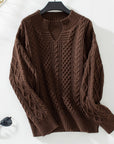 Cable-Knit Notched Long Sleeve Sweater