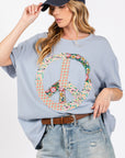 Light Gray SAGE + FIG Peace Sign Round Neck Half Sleeve T-Shirt Sentient Beauty Fashions Apparel & Accessories