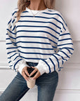 Lovelet Striped Round Neck Long Sleeve Sweatshirt